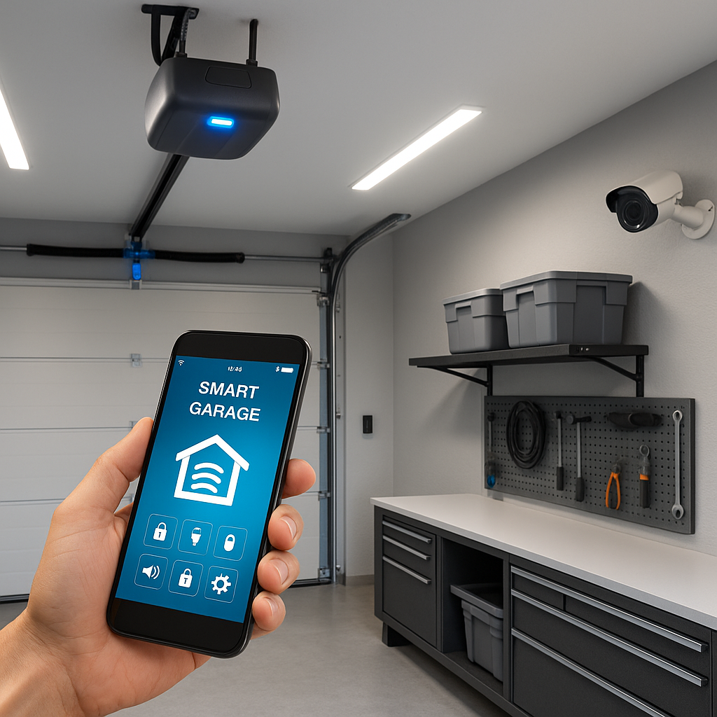 Smart garage door opener controlled from a smartphone app
