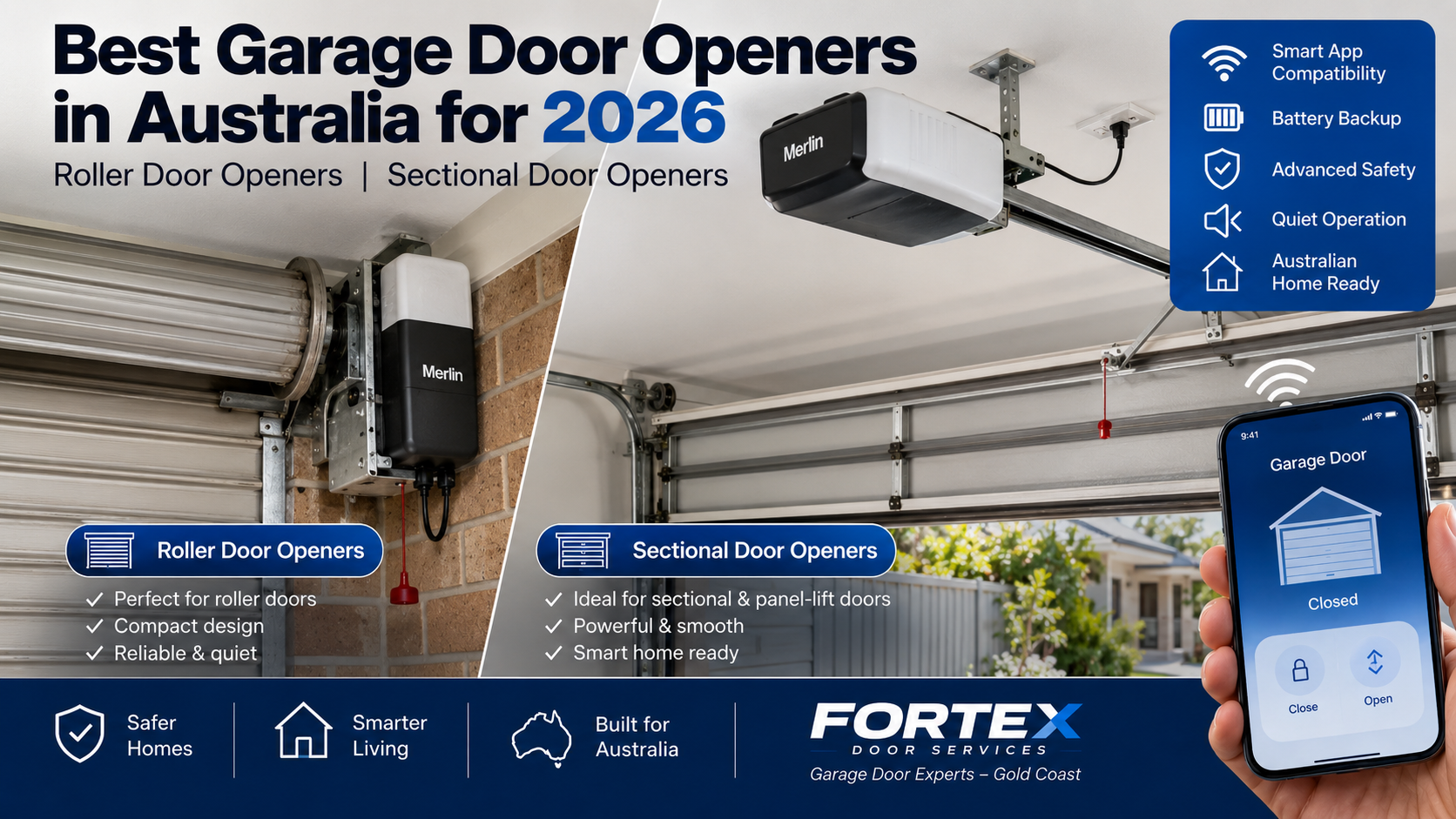 Comparison of the best garage door openers and motors available in Australia for 2026